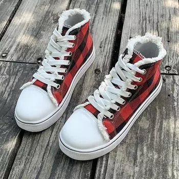 Fashion Autumn New High-top Shoes for Women Fashion Round Head Thick Soles Matching Color Lacing with Soft Soles Non-slip Canvas Shoes 36 красный