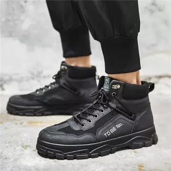 Fashion Autumn New Men Boots Fashion British Style Thick-soled High-top Boots Students All-match Round Head Retro Mens Shoes Short Boots 39 хаки