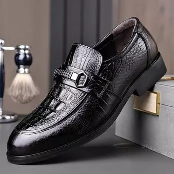 Fashion Autumn New Men s Cowhide Business Formal Shoes One-leg Soft Sole Crocodile Pattern Casual Real Leather Shoes Casual Simple Shoes 38
