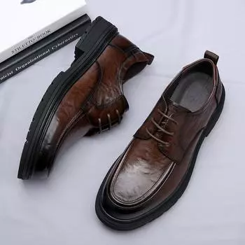 Fashion Autumn New Men s Genuine Leather Shoes Soft Soles Wear-resistant Thick Soles Business Shoes Men s Formal Shoes Free Delivery 38 коричневый