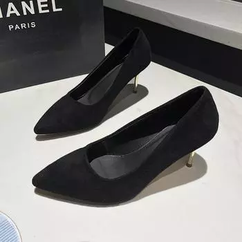 Fashion Autumn New Thin Heel Shoes Women Fashion Pointy Shallow Mouth Suede A Slip-on Temperament High Heels 35 чёрный