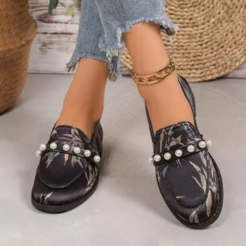 fashion Autumn New Women s Pumps Round Toe Low Heel Shoes for Women Slip on Anti-slip Loafers Outdoor Office Lady Pearl Platform Shoes 36 чёрный
