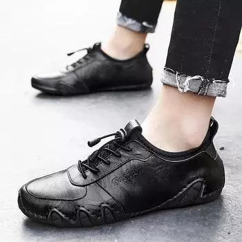 fashion Autumn Sneakers for Men Fashionable Leather Shoes with A Casual Flat Soft Bottom Original Men s Sneakers Comfortable Loafer Men 38 коричневый