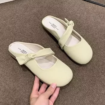 fashion Autumn/spring Women s Causal Concise Outdoor Shoes Round Toe Mules Flats Solid Color Slip on Shoes for Women 2024 Butterfly-kont 35 бежевый