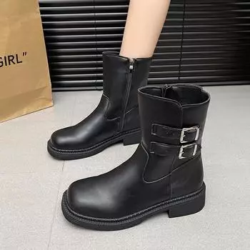 fashion Autumn Winter 2024 Hot Sale New Women s Boots Fashion Short Plush Round Toe Wear Resistant Shoes for Women Botines De Mujer 35 чёрный