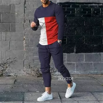 Модные осенне-зимние роскошные спортивные костюмы для мужчин, повседневный спортивный комплект с длинным рукавом, футболка, брюки, костюмы из 2 предметов, комплекты для бега, спортивная одежда S