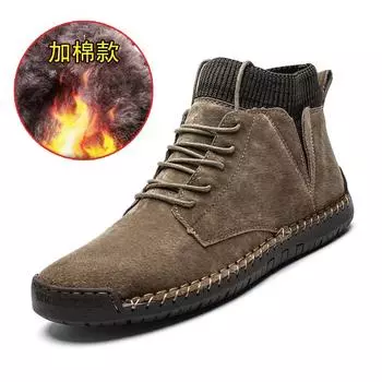 Fashion Autumn winter men s leather boots plus fleece men s suede outdoor casual shoes high-top snow boots sapatos masculinos D582 38 зелёный