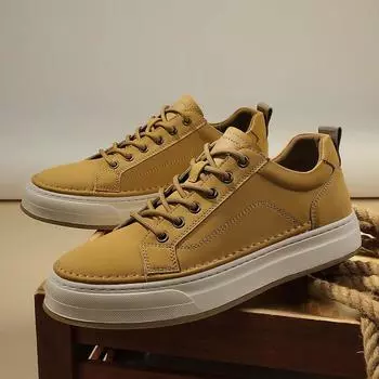 Fashion Autumn Winter New British Casual Leather Shoes Men Genuine Leather Shoes Trend Versatile Board Shoes Office Business Casual Shoe 38 чёрный