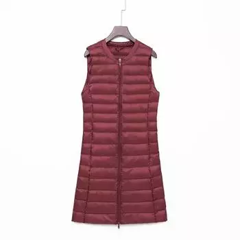 FASHION autumn winter new light down vest round neck women s medium long vest down liner vest zipper jacket M 52.5 kg or less хаки