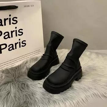 Модные осенне-зимние сапоги из искусственной кожи на платформе для женщин, модные женские туфли с мягкой подошвой, дизайнерские ботильоны для женщин 35