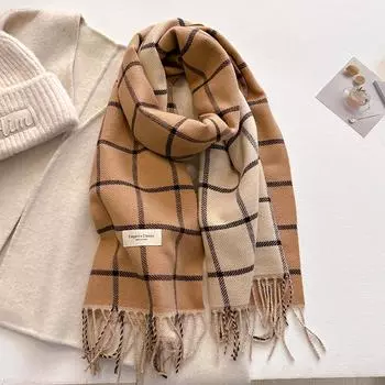 Модный осенне-зимний теплый кашемировый шарф с узором в клетку, с длинными кисточками, женский утолщенный шарф, дамский шарф-кашне Bufanda Pashmina, новый