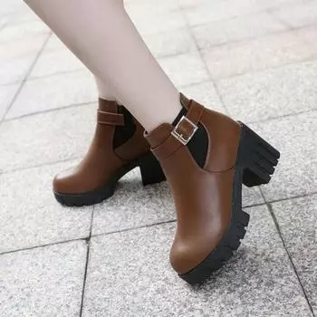 Fashion Autumn Winter Women s Single Boots Female Elastic band Vintage Fashion Ankle Boots Detachable Buckle 635 4 чёрный