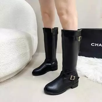 Модная женская обувь осень-зима 2024 года, новые женские сапоги до колена с металлической пряжкой, модные и простые черные высокие сапоги Zapatos 35 чёрный