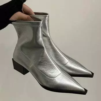 Fashion Autumn Women Ankle Boots Shoes Fashion Pointed Toe Ladies Short Boot Square Low Heel Casual Winter Women s Footwear 2024 35