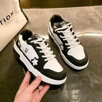 Fashion Autumn Women s Casual Sneakers Trendy Design Flat Outdoor Running Tennis Sneakers Lace-up Walking Sneakers Platform Shoes 35 чёрный