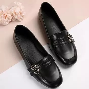 Модные осенние женские туфли-лодочки с квадратным носком и низким каблуком для женщин. Туфли на платформе. Туфли без застежек. Офисные женские туфли-лоферы с нескользящей подошвой. 35 чёрный