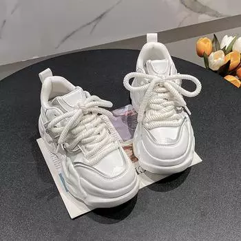 fashion Autumn Women s Vulcanize Sheos Round Toe Flat Shoes for Women Lace-up Platform Sneakers Outdoor Causal Sport Low Top Dad Shoes 35 покинуть белый