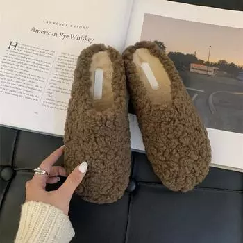 Fashion bag head Mao Mao slippers women s autumn and winter wear 2024 new one-pedal cotton slippers 35 чёрный