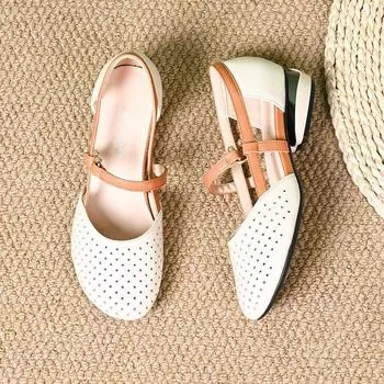 Fashion bag head sandals women s new summer hollow flat-soled women s shoes soft sole thick heel single shoes round head mother shoes 35