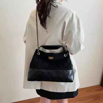 Fashion bag women s new contrasting color retro matte chain shoulder underarm bag portable messenger bag tide чёрный