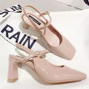 Fashion Baotou Sandals Female Chunky Heel Pumps 2024 Summer Versatile French Square Head Mary Jane Shoes Shallow Zapatos Mujer 34