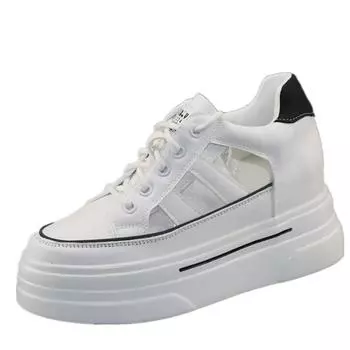 модные женские сандалии Baotou 2024 года, летние новые толстые подошвы, увеличенная высота 8 см, полые дышащие белые туфли-бисквиты, кроссовки 34 белый