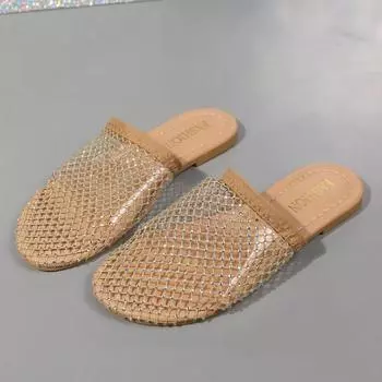 Fashion Baotou Summer Fashion Wear Korean Version of Simple Non-slip Lazy Sandals Hollow Breathable Mesh Women s Slippers Women Shoes 35 золотой