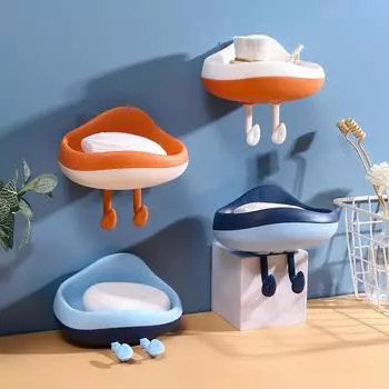 Fashion Bathroom Wall-mounted Home Living Cloud-shaped Fashion Cute Cartoon Soap Holder Storage Box Drip Soap Box Blue