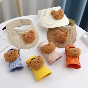 Fashion Beach Bear Solid Color Cartoon Sunscreen Cute Gift For Kids Korean Style Cap Children s Hat бежевый
