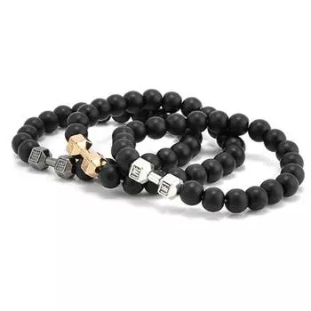 Fashion Beaded Bracelet Dumbbell Bracelet Gym Punk Adjustable Matte Stone Men Bracelets Fitness Unisex Unique Matte Gold