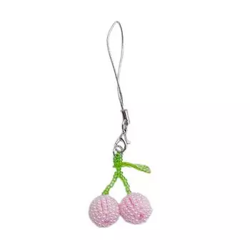 Fashion Beaded Cherry Pendant Phone Straps Lanyard Pocket Keychain Strap Backpack Charm Car Key Decoration Chain A