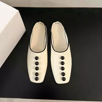 Fashion Beaded Flats Women Slippers Mules Shoes Summer Slingback Sandals 2024 New Casual Flip Flops Fashion Walking Mujer Zapatos Slides 35 бежевый