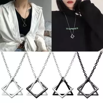 Fashion Beanty Black Silver Alloy Pendant Necklace 1Pc Fashion Hip Hop Triangle Unisex Couple Necklace Men Women Square Modern Geometric Stacking Black Silver