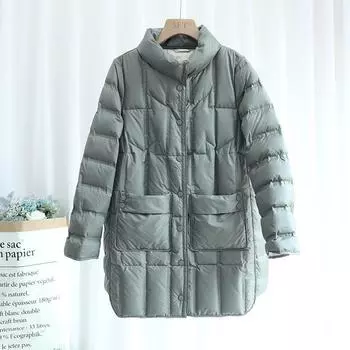 FASHION белая куртка на утином пуху женская средней длины зимняя новая свободная легкая резиновая воротник-стойка модная повседневная куртка S белый