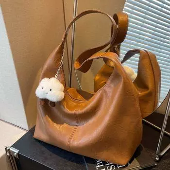 Модная большая сумка Женская трендовая модная простая сумка для поездок на работу Большая вместимость На плечо Мессенджер Сумка-тоут коричневый