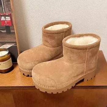 Fashion Big Head Ugly Cute Platform Snow Boots for Women Winter Plush Warm Anti Slip Thick Bottom Slip on Bread Cotton Boot Botas 35 чёрный