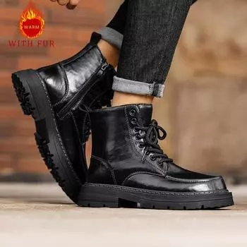 Fashion Black autumn and winter men s boots Classic versatile high-quality Outdoor motorcycle Daily Business Dress Office Shoes 39-45 39