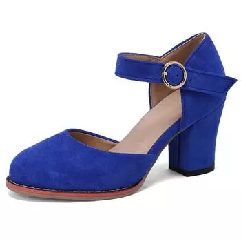 Модные черные туфли на среднем каблуке для женщин, элегантные туфли-лодочки D Orsay, туфли-лодочки с ремешками на щиколотке, однотонные, синие, красные, черные, офисные, свадебные туфли для девочек, большой размер 34 чёрный