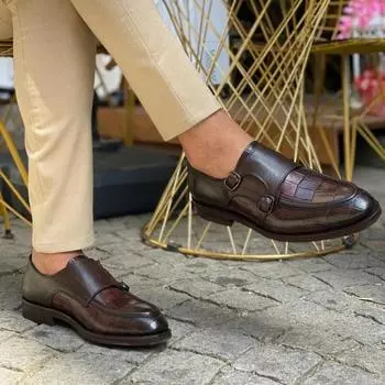 Fashion Black Men Formal Shoes Brown Loafers Slip-On Round Toe Business Double Buckle Monk Shoes for Men with 38 чёрный