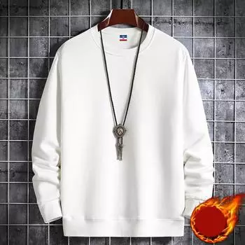 Fashion Black Men s Solid Round Neck Sweater Long Sleeve Loose Fit White Blue Casual Print Thickening Warm Sweatshirt Yellow M