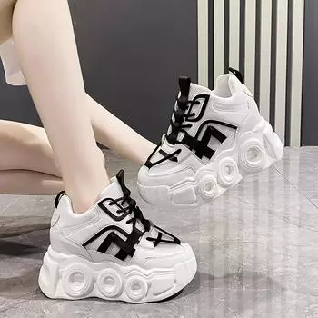 Модные черные розовые 9 см женские массивные кроссовки осенние сетчатые дышащие туфли на вулканизированной платформе женские повседневные туфли на толстой подошве женские 34 чёрный