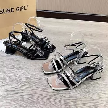 fashion Black Sliver High Heels Sandals Women Fashion Cross Strap Gladiator Sandalias Woman Summer 2024Ankle Buckle Roman Casual Sandles 35