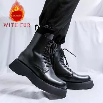Fashion Black thick soled men s high top shoes Fashionable and versatile design styles Daily motorcycle Casual youth Outdoor Warm Shoes 38
