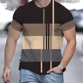Fashion Block Line Pattern 3D Printed T-shirt for Men S