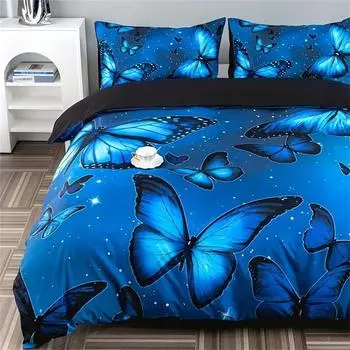 Fashion Blue Butterfly Print Duvet Cover Set - Soft, Comfortable, and Breathable Bedding Set for Bedroom and Guest Room EU Single 135x200cm