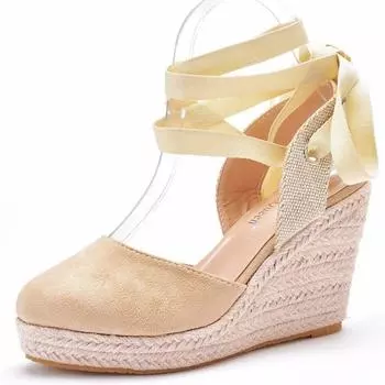 Модные женские босоножки с ремешком на щиколотке в стиле «богемия», удобные тапочки, женская повседневная обувь, дышащие туфли-лодочки из льна и конопли 34 абрикосовый