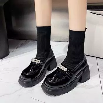 Fashion Booties Chunky Female Short Shoes Platform Leather Black Women s Ankle Sock Boots Boot New Rock Fashion 2024 Spring Hot Autumn 35