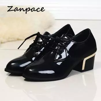Модные сапоги 2024 года, женская обувь, лакированные сапоги на высоком каблуке, женские ботильоны на квадратном каблуке, сапоги с острым носком 5 чёрный