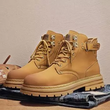 Модные мужские ботинки на нескользящей платформе, износостойкие, повседневные, высококачественные, мужские ботинки для инструмента, зима-осень, основной толчок 35 чёрный