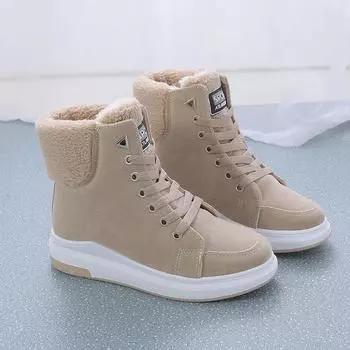Fashion Boots Women Ankle Boots Warm PU Plush Winter Woman Shoes Sneakers Flats Lace Up Ladies Shoes Women Short Snow Boots 35 чёрный